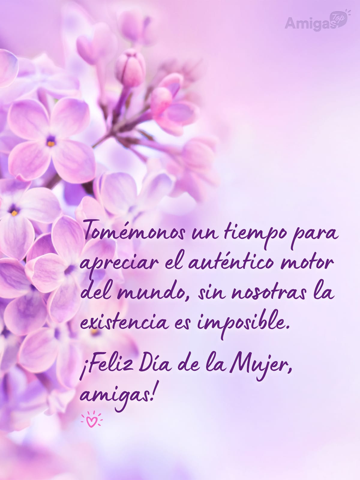 Frases y mensajes para compartir el Día de la Mujer: Tomémonos un tiempo para apreciar el auténtico motor del mundo, sin nosotras la existencia es imposible.
¡Feliz Día de la Mujer, amigas!